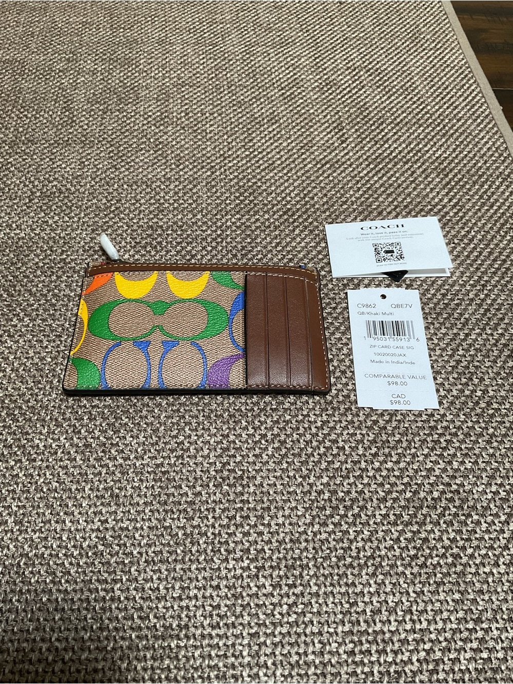 Coach Zip Card Case - Pride Collection Rainbow Signature Canvas & Leather NWT